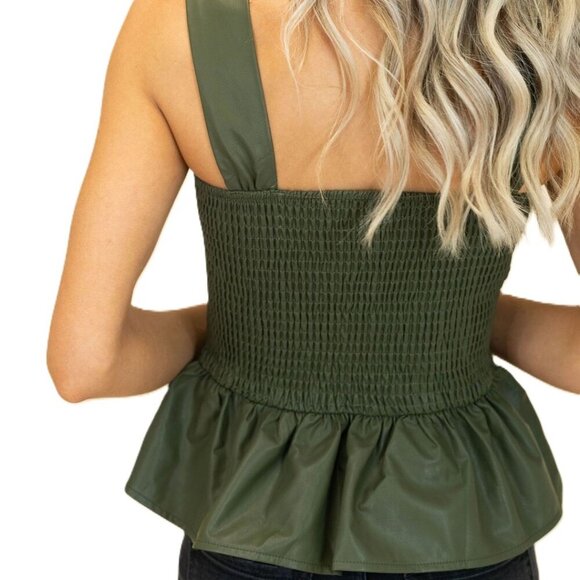 Army Green Women’s Tank Top  Smocked Size Medium - Picture 3 of 5